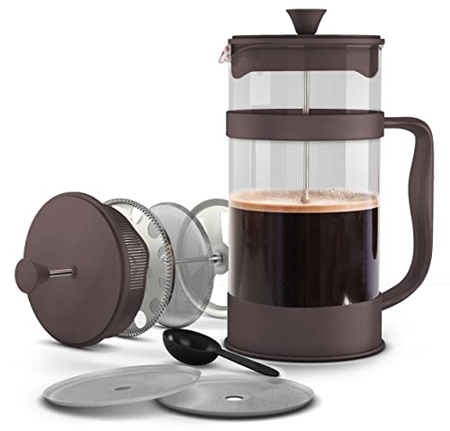 34 Ounce French Press with Triple Filters, Stainless Steel Plunger and Heat Resistant Borosilicate Glass - Black