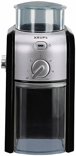 Krups Precision Plastic and Stainless Steel Flat Burr Grinder 12 Cup 110 Watts 12 Grind Settings, Drip, French Press, Espresso, Pour Over, Cold Brew Black